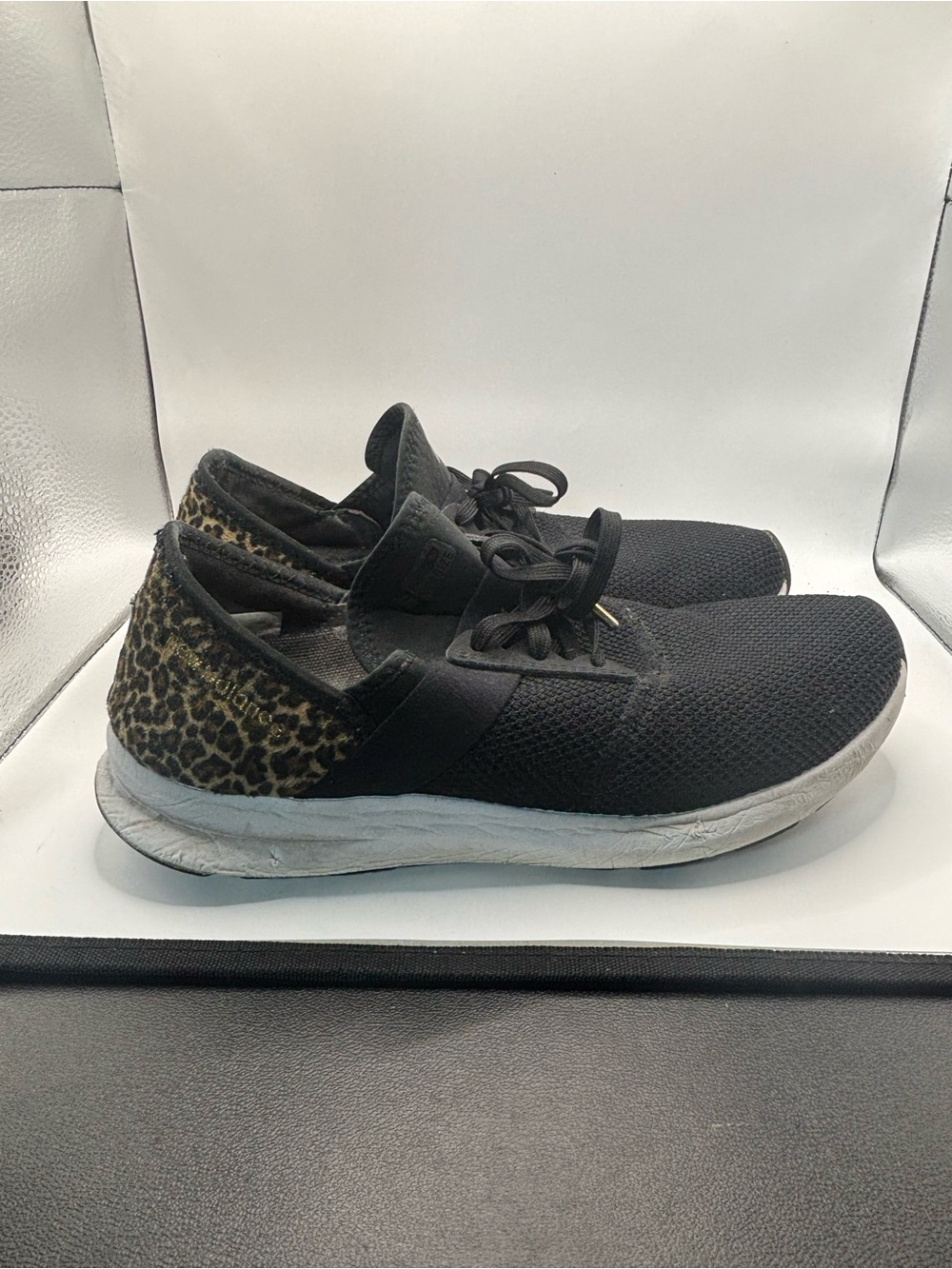 New Balance Black Sneakers with Leopard Heel